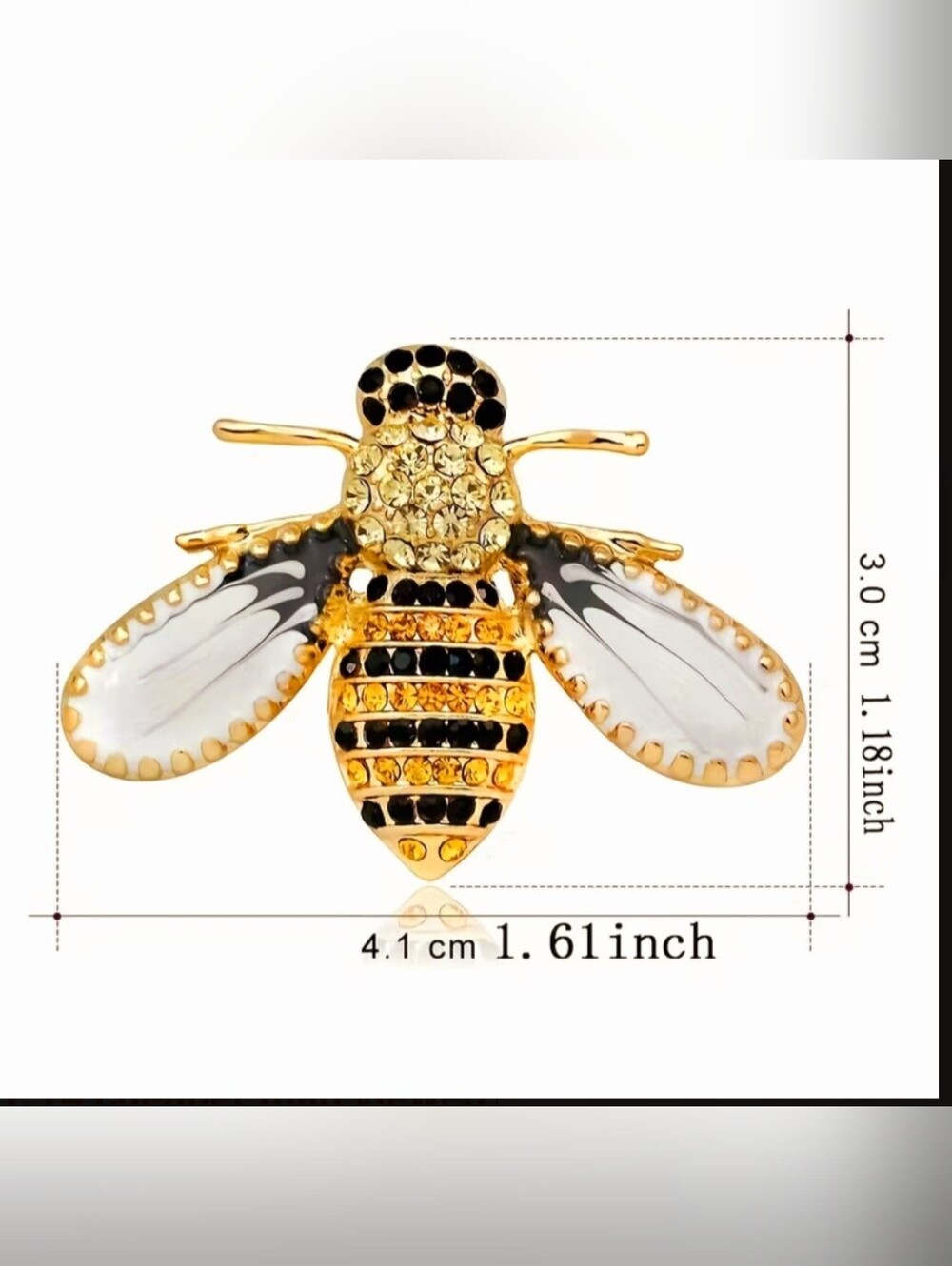 Gold Bee Brooch with White Enamel Wings - Picture 2 of 4